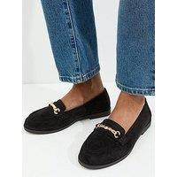 New Look Wide Fit Black Faux Suede Chain Loafers - Black