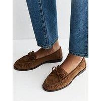 New Look Faux Suede Bow Flat Loafers - Tan