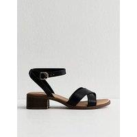 New Look Wide Fit Faux Leather Block Heel Sandals - Black