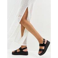New Look Wide Fit Faux Leather Flatform Sandals - Black