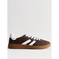 New Look Faux Suede Contrast Panelled Lace Up Trainers - Brown