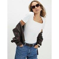 River Island Short Sleeve Square Neck T-Shirt - White