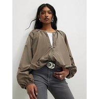 River Island Puff Sleeve Zip Through Jacket - Green