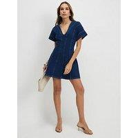 River Island Denim Short Sleeve Seamed Mini Dress - Blue