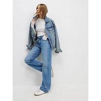 River Island Tie Detail Wide Leg Jeans - Blue