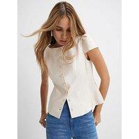 River Island Button Up Puff Sleeve Top - Cream