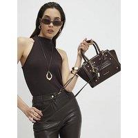 River Island Sml Winged Panelled Zip Tote - Brown
