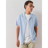 The Very Collection Short Sleeve Revere Collar Oxford Shirt - Blue Marl