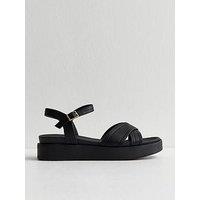 New Look Faux Leather Cross Over Flatform Sandals - Black