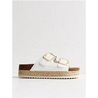 New Look Faux Leather Double Buckled Strap Mule Sandals - White