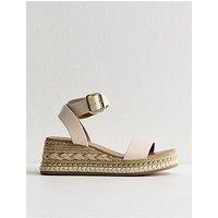 New Look Off Faux Leather Embroidered Wedge Sandals - White