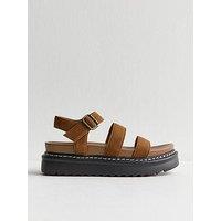 New Look Tan Faux Suede Flatform Sandals - Brown
