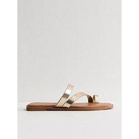 New Look Faux Leather Multi Strap Toe Post Sandals - Gold