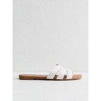 New Look Faux Leather Interwoven Strap Flat Mule Sandals - White