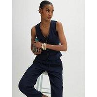 River Island Epp Linen Co-Ord Waistcoat - Navy