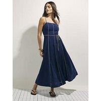 River Island Piped Rope Belt Midi Dress - Blue