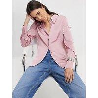 River Island Long Sleeve Slimline Satin Shirt - Pink