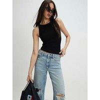 River Island Short Rib Strappy Tank - Black