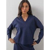 The Very Collection Soft Touch V Neck Collared Deep Cuff Sweatshirt Co-Ord - Blue