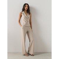 The Very Collection Pinstripe Pleat Detail Wide Leg Trouser - Cream