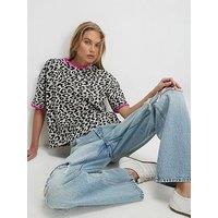 River Island Short Sleeve Aop Animal Whipstitch T-Shirt - Brown