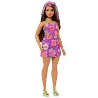 Barbie Fashionistas Doll #244 With Floral Halter Dress, Purple-Streaked Brown Hair