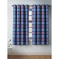 Catherine Lansfield Stars And Check Curtains 66X72 Inch Blue