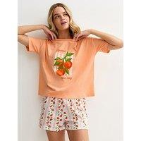 New Look Fruit T-Shirt And Shorts Pyjama Set - Orange