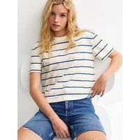 New Look White Striped Boxy Fit T-Shirt - Cream