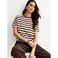 New Look Cotton Striped Boxy T-Shirt - Brown