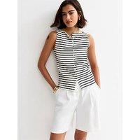 New Look Striped Button Through Tank Top - Black