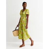 New Look Fruit Print Tiered Midi Tea Dress - Green