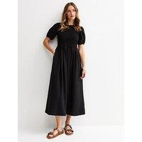 New Look Black Shirred Body Short Sleeve Midi Dress