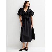 New Look Cotton Puff Sleeve Midi Dress - Black