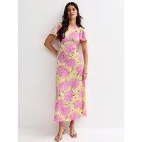 New Look Floral Short Sleeve Midi Dress - Yellow