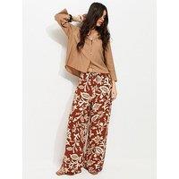 New Look Folk Leaf Print Wide Leg Trousers - Red
