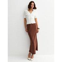 New Look Dark Brown Satin Bias Cut Midi Skirt