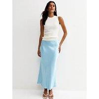New Look Satin Bias Cut Midi Skirt - Light Blue