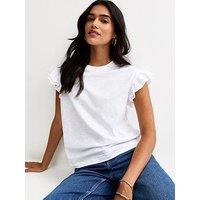 New Look Cotton Slub Frill Sleeve T-Shirt - White