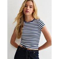 New Look Striped Cropped T-Shirt - Blue