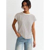 New Look Cotton Striped Grown On Sleeve T-Shirt - Brown