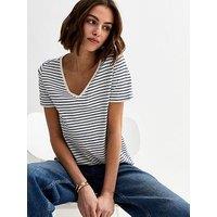 New Look Cream Striped V Neck T-Shirt