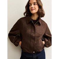 New Look Brown Faux Suede Bubble Hem Jacket