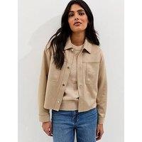 New Look Faux Suede Boxy Shacket - Stone