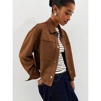 New Look Tan Faux Suede Boxy Shacket - Brown