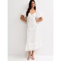 New Look White Cutwork Tie Back Midi Dress