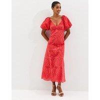New Look Dark Coral Cutwork Tie Back Midi Dress