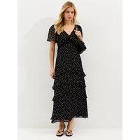 New Look Black Polka Dot Chiffon Tiered Midi Dress