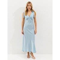 New Look Tie Shoulder Plunge Maxi Dress - Light Blue