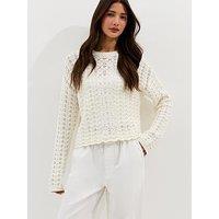 New Look Cream Cotton Rich Open Stitch Jumper